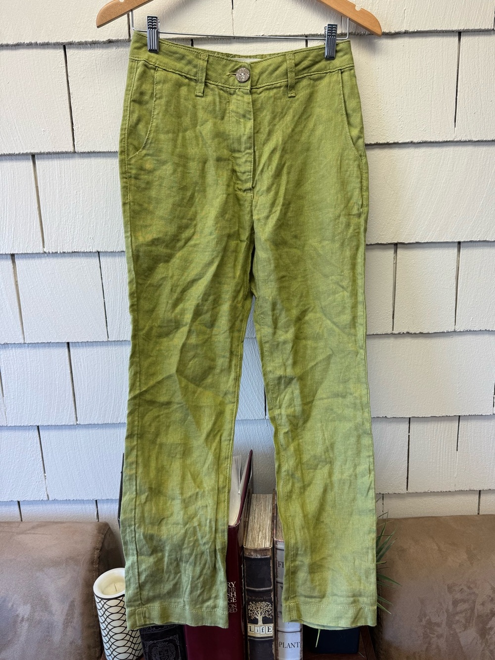 Road to Nowhere 100% European Flax Linen Pants Size 4 tapered green